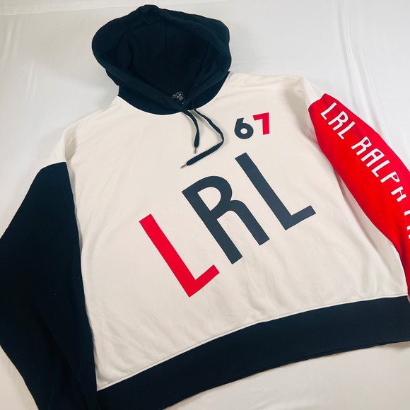 Lauren Ralph Lauren Tops - Lauren Ralph Lauren LRL 67 Colorblock Hoodie Womens XL White Red Black